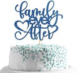 MonMon & Craft Family Ever After Cake Topper/Happy Adoption Day Party Decor/Family Ever/Wedding Anniversary Party Decorations - Blue Glitter