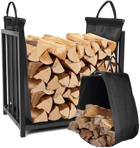 WHDPETS Firewood Rack Fireplace Log Holder with Canvas Carrier, Outdoor Indoor Firewood Rack Holder Logs Stand for Fireplace Wood Storage, 20 inch Tall, Black