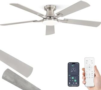 ZMISHIBO 52 Inch Ceiling Fan with Light, App&Remote Control, Flush Mount Low Profile, Dimmable 20W LED Light, Quiet Reversible Motor for Bedroom, Living Room, Apartment, Nickel