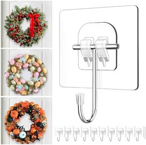 Wreath Hangers for Front Door,Large Adhesive Wall-Hooks-for-Hanging-Heavy-Duty,10 Pack Christmas Halloween Decorations Fall Wreath-Door-Hanger,Over The Door Hooks Organizer,Welcome Sign for Front Door