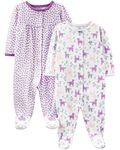 Simple Joys by Carter's Baby Girls' 2-Pack Cotton Snap Footed Sleep and Play Toddler Sleepers, Purple Dots/White Unicorn, Premature (Pack of 2)