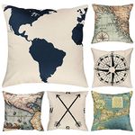 Faylapa 6 Pack Geography Theme Pillow Cases,Decorative Map Art Cushion Cover Pillowcase Home Decoration Sofa 18×18 Inches (45×45cm)(Case ONLY)