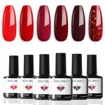 modelones Gel Nail Polish Set - 6 Red Colors Gel Polish Glitter Red Gel Polish Burgundy Red Sparkle Bloody Red Nail Polish Gel Manicure DIY Salon Nail Art Gifts