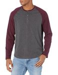 Amazon Essentials Men's Regular-Fit Long-Sleeve Henley Shirt, Charcoal Heather/Burgundy, Medium