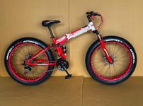 App-Grow Folding Fat Bike 26 Inch Mountain Bike with 4.00 Fat Tyre Dual Disc Brake Dual Suspension and 21 Speed Gears White & Red