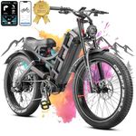 eAhora Romeo Pro Electric Bike for Adults 1600W Peak 55Km/h Electric Mountain Bike 48V/60Ah Long Range Ebike 26'' Fat Tire Full Suspension E Bike Velo Electrique Adulte Throttle Twist UL 2849