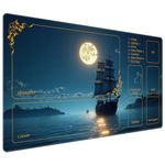 DEGDFSGR for MTG Playmat with Zones 24 x 14 inches for TCG Playmat Non-Slip Rubber Base Commander Playmat for Magic The Gathering Playmat Iorcana Trading Card Game, Moon Ship Blue Sea