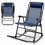 SFAREST Folding Rocking Chair, Zero Gravity Lounge Rocker with Headrest, Outdoor Portable Relaxing Recliner for Porch Garden Poolside Backyard (Blue)
