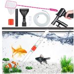 Aquarium Gravel Cleaner Siphon Fish Tank Vacuum Cleaner for Absorb Dirt Wash Sand Algae Scrapers Water Changer Gravel Washer Aquarium Thermometers Fish Net kit for Fish Tank Cleaning Gravel and Sand