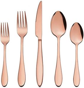 LIANYU 40-Piece Copper Silverware Set for 8, Stainless Steel Flatware Cutlery Set, Tableware Eating Utensils Include Forks Knives Spoons, Mirror Polished, Dishwasher Safe