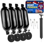 Five Oceans Boat Fenders, 4 Pack Marine Inflatable Ribbed Boat Bumpers for Docking, 4 Ropes Lines 3/8 Inch, Inflator Pump and 4 Needles for Pontoon, Fishing Boats, Bass Boats, Sport Boats, Sailboats