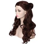 ColorGround Women Long Wavy Brown Prestyled Cosplay Costume Wig with Detachable Bun