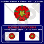 Lancashire County Flag, Red Rose of Lancaster England UK British 4" (100mm) Vinyl Bumper-Helmet Stickers, Decals x1+2 Bonus