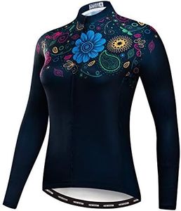 Women's Cycling Jersey Long Sleeve Bike Jacket Biking Shirt Bicycle Clothing Breathable Flowers Black Size L