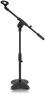 Pyle Universal Compact Microphone Stand - Mic Mount Holder Height Adjustment 19.0” to 26.0” Inch and Telescoping Boom Extension Adjustable Up to 16.0'' w/ Knob Style Tension Lock Mechanism - PMKS7.5
