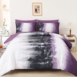 Dinjoy Ombre Purple Comforter Set King Size Gradient Purple Black Boho Bedding Set for Teen Men Women 7 Pieces Bed in A Bag Bohemian Bed Set with Comforter, Sheets, Pillowcases & Shams