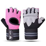 WESTWOOD FOX WFX Weight Lifting Gloves for Men Women Gym gloves with Wrist Wrap Support for Workout Training, Exercise Fitness, Hanging, Pull ups, Cycling (MEDIUM, PINK)