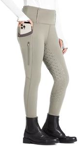 FitsT4 Sports Girls Full Seat Riding Tights High Waist Kids Equestrian Breeches Horse Schooling Pants Zipper Pockets Khaki Size XL