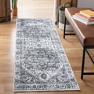 Bloom Rugs Caria Washable Non-Slip 10 ft Runner - Silver/Dark Gray Traditional Runner for Entryway, Hallway, Bathroom, and Kitchen - Exact Size: 2'6" x 10'