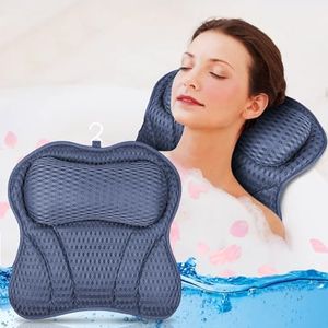 ULTRGEE Cuscino da Bagno, Cuscino per il Collo con Rete d'Aria 4D e Cuscino per la Vasca da Bagno con 6 Ventose per Spa a Casa, Supportano Testa e Collo, Regali per Lei/Mamma/Donne - Blu Navy