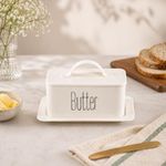 MARKET 99 Metal Butter Dish with Lid | Off-White Glossy Butter Container | Rectangular Butter Box for Storage, Serving & Kitchen Organization | Butter Keeper for Fridge, Dining & Table Use