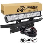 Willpower 126W 20 Inch Led Light Bar + 23 Inch License Plate Holder Universal Aluminum + Wiring Harness Kit Light Bar Mount Bull Bar Front Bumper Number Plate Frame for Off Road Led Work Light Bar