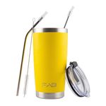 FAB | Vacuum Insulated Tumbler with Lid & Straw 560ml (20oz)| Reusable Stainless Steel Flask for Hot & Cold Drink | Iced Coffee Cup | Travel Mug | BPA Free - Yellow