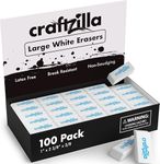 Craftzilla White Erasers 100 Pack - Large Latex-Free Bevel Erasers for Kids, Classroom, and School Supplies - Ideal Eraser for Pencils and Drawing