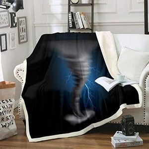 Erosebridal Tornado Throw Blanket Lightning Fuzzy Blanket Dark Cloud Natural Disaster Plush Blanket Horror Theme Blanket, Print Room Decorative Throw for Kid Boy Men, Black