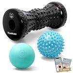 Tumaz Massage Ball & Foot Roller 3-in-1 Set with Spiky Ball, Lacrosse Ball, Massage Roller - Ergonomic Design to Relieve Plantar Fasciitis, Deep and Superficial Muscle Pain