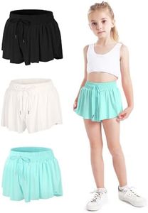 BOOPH 3PC Girls Flowy Butterfly Shorts Athletic Shorts Teen Girls with Inner Pockets for Running Tennis 5-6Y