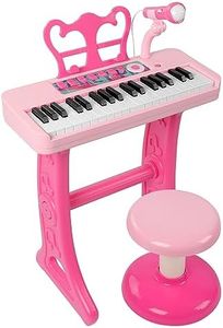 37 Keys Piano Keyboard Toy for Kids | Toys for 3-5 Year Old Girls Birthday Gift | Pink Musical Piano Toy for Toddlers with Microphone and Stool