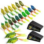 Goture 18Pcs Topwater Frog Lure, Bass Trout Fishing Lures Kit, Top Water Frog Baits for Bass Fishing, Frog Soft Swimbait Weedless Bass Lures Floating Bait for Freshwater Saltwater, 0.42oz, 2.1"