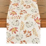 Artoid Mode Orange Pumpkins Maple Leaves Autumn Table Runner, Seasonal Fall Kitchen Dining Table Decoration for Home Party Decor 40x140 cm