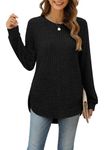 Aokosor Long Sleeve Tops for Women UK Ladies Jumpers Side Split Women Jumpers Curved Hem Ladies Tunic Tops Ladies Jumper 18-20 Black