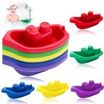 10Pcs Children Bathtime Boats, Bath Toys Floating Bath Boat Toys, Floating Water Tub Toy, Inter Connectable Linking Stackable Floating Boats, Learning Bathtub Toys and Soft Bath Toys