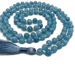 BhayaJi® Crystal Aquamarine Stone Crystal 108+1 Beads 8 mm Healing Necklace Jaap Mala with Tassel for Men & Women | Positive Effect Vastu Crystal Healing Unisex Jaap Mala Use as Bracelet & Necklace