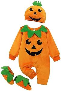 riou Disfraz de Calabaza para Niño y Niña Bebé Mono Calabaza Pijama 0-24 Meses Invierno Ropa Bebe Tops Camiseta Manga Larga Algodón Zapatos Sombrero Calabaza Ropa Decoración