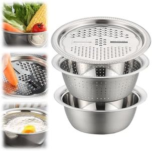 NEKSKA Stainless Steel Shredding and Drainage Basin, Multifunctional Stainless Steel Basin with Grater Lid, Shredder Bowl & Strainer for Vegetables, Fruits & Rice (11"/28cm)