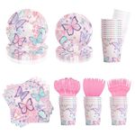 LUNISSILY 140 Pieces Butterfly Party Decorations Tableware,Butterfly Birthday Party Supplies Included Disposable Plates Napkins Cups Forks Spoons Knife Dinnerware Set for 20 Guests.