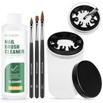 Morovan Nail Brush Cleaner Kit 2.5oz Acrylic Brush Cleaner and Conditioner 3 Acrylic Nail Brush 1 Brush Pot for Nail Art Brushes Builder Gel Brush Acrylic Powder Brush Gel Nail Brush Cleaner Solution