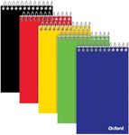 Oxford Spiral Memo Pads, Top Wire Bound, 3 x 5 Inch Pocket Notepad, College Ruled, Assorted Primary Colors, 75 Sheets, 5 Pack (25091)