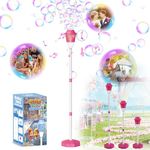 Bombble Standing Garden Bubble Machine, 3 height optional Automatic Bubble Machine with Bubble Solution/LED/Music, Bubble Machine for Wedding/Party/Easter/Outdoor decoration,Best gifts idea (Pink)