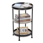 Dulcii Side Table, Round End Table with 3 Storage Shelves for Living Room, Bedroom, Nightstand with Steel Frame for Small Spaces, Industrial Round Sofa Table Accent Coffee Table (Oak)