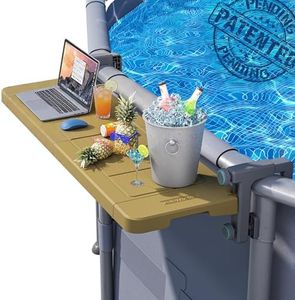 POOLHACKER Poolside Bar, [Original] Swim Up Bar Exclusively for Above-Ground Round Pools. Patio Poolside Table Smart Fold Easy Maintenance, Weather Resistant Stable Tabletop (Amber Brown)