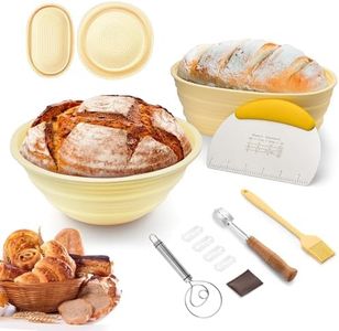 Banneton Bread Basket Proofing Basket Set, Sourdough Starter Kit, 9 Inch Round & 10 Inch Oval Sourdough Baskets, Sourdough Bread Baking Supplies and Bread Making Tools Baking Gifts (Creamy Yellow)