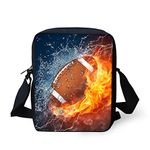 Biyejit Fire Water American Football Print Crossbody Shoulder Satchel Bag Sling Pack for Boys Men Gift