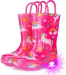 Funspread Rain Boots for Girls - Light Up Rain Boots for Toddlers and Kids Waterproof Shoes with Handles Dark Pink Size 6