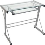 WE Furniture Home Office Glass Metal Computer Desk with Sliding Keyboard Tray - Silver