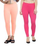 ZAYANQA Combo of Peach & Pink Slim Fit Solid Stretchable Cotton Leggings for Women Ankle Length Ultrasoft Wide Elastic Waistband| Comfortable Ankle Length Leggings |Fashionwear| Pack of 2|Size_2XL|